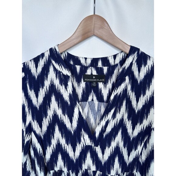 Tuckernuck Dress XS Blue Kenzo V-Neck Long Sleeve Ikat boho - Picture 5 of 10